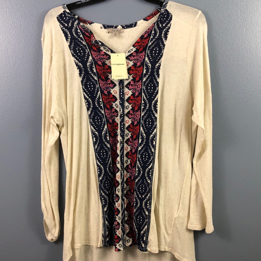 NWT 2X Lucky Brand roll tab sleeve boho top